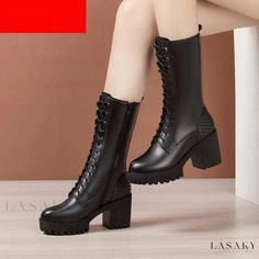 Lasaky - Premium Leather Thick-soled Martin Boots with High Chunky Heels, Waterproof Platform, and Ankle-length Design. White Canvas Shoes, Couple Shoes, Womens Chunky Heels, Platform Heels Chunky, Peep Toe Sandals, High Heel Boots Ankle, Walking Boots, Platform Ankle Boots, Martin Boots