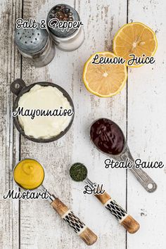 ingredients to make lemon sauce on a white wooden table