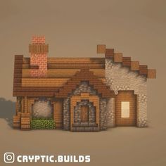 a house made out of wood and stone with the words cryptic build on it's side