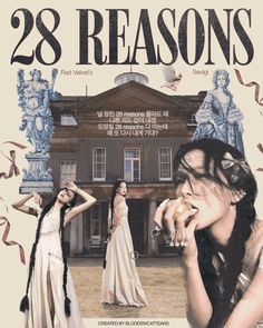 the poster for 28 reason's shows two women in front of an old building