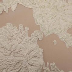 an image of white lace on the surface of a cloth with beads and sequins