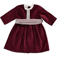 Our new style ceremony girl dress is delicately crafted from burgundy velvet, pleated to create the volume as your little one twirls around. Custom-made piece from Amaia's Bespoke collection. Made of luxurious velvet, simple and elegant, with three-quarter sleeves and delicate lace around the edge, this style is perfect for any special occasion. The over-the-knee length skirt comes with 2 extra layers of crepe and a petticoat underneath to provide volume. Please allow 4 to 5 weeks delivery time Camille Dress, Dress Velvet, Sleepwear Dress, Burgundy Velvet, Knee Length Skirt, A Princess, Sweater And Shorts, Girl Dress, Petticoat