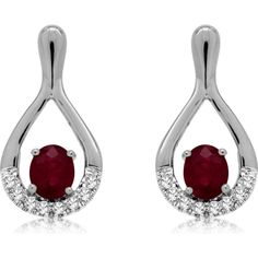 Royal 14K White Gold Ruby and Diamond Oval Earrings - 0.82 Carat Ruby, 0.12 Carat Diamond Ruby Diamond Earrings, Ruby Color, Oval Earrings, Oval Earring, Royal Jewelry, Color Stone, Ruby Diamond, Oval Diamond, Stone Color