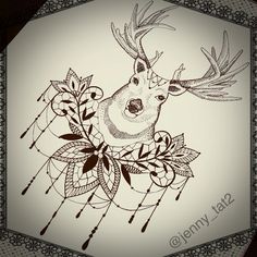 a drawing of a deer with antlers on it's head