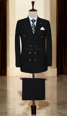 Luxury Men's Formal Wear Black Tuxedo With Double Button Closure For Formal Events, Black Tuxedo With Double Button Closure For Formal Occasions, Black Tuxedo With Double Button Closure, Black Double-breasted Tuxedo For Business, Elegant Tuxedo With Double Button Closure, Elegant Double Breasted Suit For Business, Luxury Double-breasted Formal Suit, Luxury Double-breasted Tuxedo, Elegant Three-piece Suit With Double Button Closure For Office