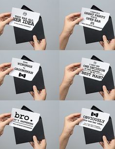 four different photos showing how to fold an envelope with the word brochure printed on it