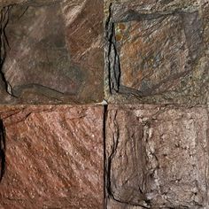 four different types of stone are shown together in this image, one is brown and the other is red