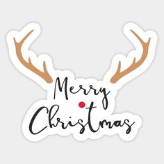 merry christmas sticker with deer antlers and heart on the bottom, in black ink