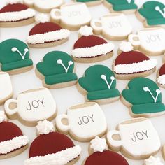 cookies decorated like santa hats and coffee cups