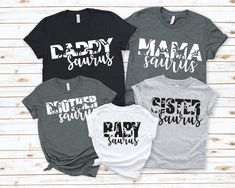 three shirts that say daddy, mama and baby