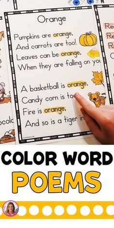 the color word poem is shown in this printable book