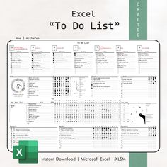 the microsoft excel to do list is shown in green and white, with an arrow pointing up