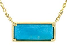 17x7mm Rectangular Octagonal Kingman Turquoise 18k Yellow Gold Over Sterling Silver Necklace. Measures Approximately 0.75"W. Lobster Claw Clasp. Formal Turquoise Rectangular Jewelry, Elegant Turquoise Jewelry With Rectangular Stone, Elegant Turquoise Rectangular Stone Jewelry, Broken Chain, Necklace Box, Kingman Turquoise, Pearl Strands, Turquoise Blue, Turquoise Gemstone