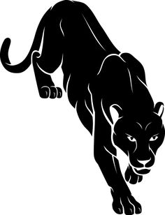 a black and white silhouette of a running panther or cougat with claws down