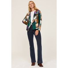 Multicolor crepe (100% Tencel™ Lyocell). Blazer. Long sleeves. Collar. Front button closure. 25" from shoulder to hemline. Imported. Tailored Multicolor Blazer For Fall, Multicolor Notch Lapel Blazer For Fall, Multicolor Blazer With Lapel Collar For Work, Multicolor Fall Blazer With Lapel Collar, Spring Workwear Multicolor Outerwear, Multicolor Blazer For Workwear In Fall, Multicolor Blazer For Fall Workwear, Multicolor Fall Blazer For Workwear, Chic Multicolor Workwear Outerwear