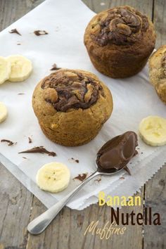 banana nutella muffins with chocolate on top