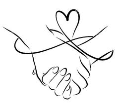 two hands holding each other with a heart in the middle and an arrow above them