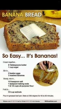 a banana bread advertisement with instructions for how to make it