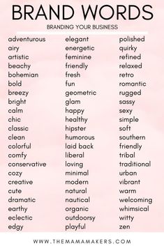 a pink poster with words that say brand words