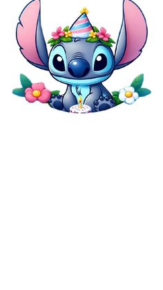 an image of a cartoon character with flowers on it's head and the words happy birthday