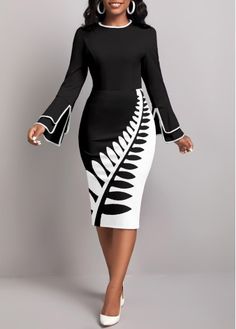 Color:Black;Size:1X;Size:2X;Size:3X;Package Contents:1 X Dress;Occasion:Other;Style:Bohemian; Bodycon Casual, Church Dress, Wear To Work Dress, Work Dresses For Women, Classy Dress Outfits, Printed Bodycon Dress, Long Sleeve Print Dress, Round Neck Dresses, Midi Dress Casual