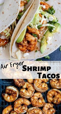 shrimp tacos with avocado and cilantro on the side