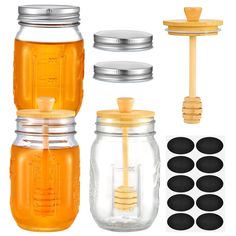 mason jars with lids and wooden spoons