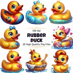 rubber ducks in various positions and colors