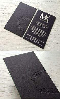 two photos of business cards with the letter m on them, and an image of a heart