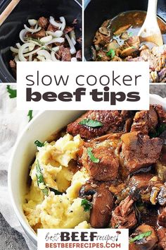 slow cooker beef tips recipe in a bowl