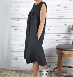 Linen DRESS/ All season dress/Washed/ Textured/100% Smocked Relaxed Fit Midi Dress, Relaxed Fit Midi Smock Dress, Pleated Knee-length Midi Dress With Relaxed Fit, Casual Smock Dress With Relaxed Fit, Knee-length Pleated Midi Dress With Relaxed Fit, Casual Black Dress With Pleated Hem, Casual Knee-length Shift Linen Dress, Casual Knee-length Linen Shift Dress, Casual Knee-length Linen Work Dress