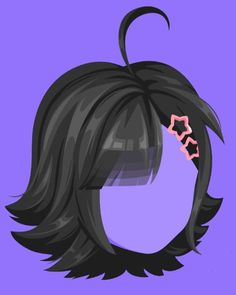 an illustration of a woman's head with long black hair and pink flowers in her hair