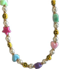 Multicolor Jewelry With Pearl Charm As Gift, Multicolor Pearl Charm Jewelry As Gift, Multicolor Jewelry With Pearl Charm For Gift, Multicolor Pearl Charm Jewelry Gift, Trendy Multicolor Pearl Jewelry, Colorful Beads Jewelry For Birthday, Fun Beaded Necklaces For Gifts, Playful Multicolor Smiley Face Jewelry, Playful Heart-shaped Colorful Beads Jewelry