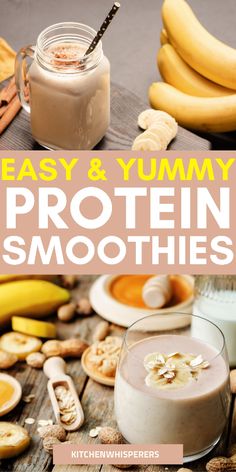 an easy and yummy protein smoothie recipe with bananas, cinnamons, peanut butter and milk