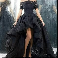 New Black Lace Ball Gown Hi Low Formal Prom Evening Dresses Wedding Party Dress | eBay Black Lace Ball Gown, Sukienki Maksi, Black Lace Wedding Dress, Couture Dior, High Low Evening Dresses, Wedding Dress Black, High Low Prom Dresses, Lace Evening Gowns