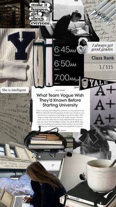 a collage of photos with text and pictures on them that include books, papers, letters, and other things