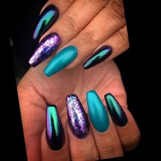 27 Breathtaking Chrome Nails For Your Special Night - 192 Purple Chrome Nails, Acrylic Nails Natural, Mermaid Nails, Colorful Nail Designs, Cool Nails, Birthday Nails, Fancy Nails, Dope Nails, Purple Nails