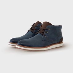 Matted Blue Memory Foam Mid-Top Black Sneaker Boots Houston Rubber Sole Blue Street Style, Classy Sneakers, On Cloud Nine, Chukka Boot, Cloud Nine, Classic Man, Lining Fabric, Office Wear, Lace Boots