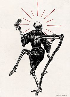 a drawing of a skeleton holding a bow and arrow