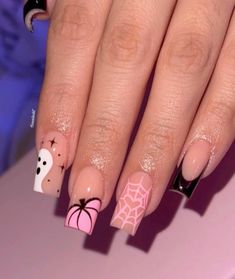 Halloween Acrylic Nails, October Nails, Girly Acrylic Nails, Fall Acrylic Nails, Classy Acrylic Nails, Short Square Acrylic Nails, Acrylic Nails Coffin Pink, Long Square Acrylic Nails, Unique Acrylic Nails