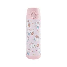 a pink hello kitty water bottle on a white background