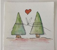 a drawing of two trees with a heart on top