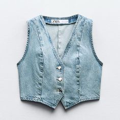 Never Worn- New With Tags Cheap Light Wash Button-up Denim Vest, Zara Tops, Button Down Shirts, Color Blue, Button Down Shirt, Zara, Womens Tops, Crop Tops, Tags