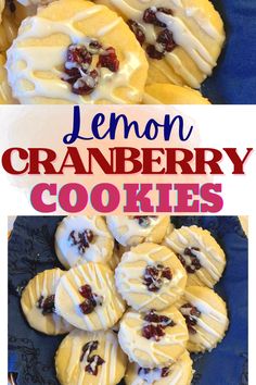 lemon cranberry cookies on a blue plate