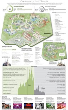 the disneyland world map is shown with information about it's locations and attractions, including parks