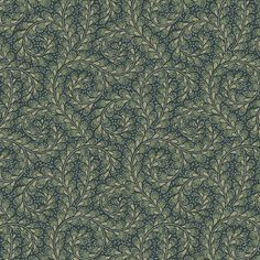 a green wallpaper with leaves and swirls