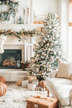 a living room with a christmas tree in the corner