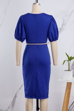 Royal Blue Casual Solid Patchwork V Neck Wrapped Skirt Dresses Non-stretch Blue Dresses For Work, Blue Midi Dress Solid Color, Chic Blue Knee-length Skirt, Blue Pencil Skirt Party Dress, Royal Blue Knee-length Midi Dress, Blue Fitted Knee-length Skirt, Belted Blue Skirt For Summer, Blue Belted Skirt For Summer, Blue Solid Color Mini Dresses