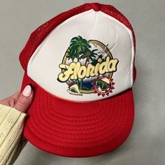 Florida Trucker Hat. Never Worn. Great Condition! Free Shipping On Any Bundles! Always Open To Reasonable Offers! Any Questions Or Additional Pictures Wanted Please Feel Free To Message Me :) Red Trucker Hat For Beach, Red Trucker Hat For The Beach, Casual Red Trucker Hat For Beach, Fun Red Trucker Hat For Beach, Vintage Snapback Hat For Vacation, Retro Baseball Cap For Vacation, Summer Baseball Cap, Vintage Red Hat For Vacation, Red Vintage Hat For Vacation