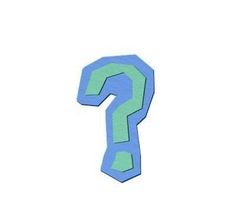 a blue and green question mark on a white background